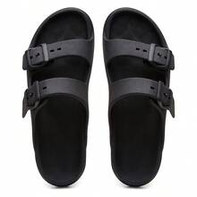 Men's Nuvem Slim Flip Flops Slide Sandal Two Straps Adjustable Buckle Super Light New Release. - Black - View 3