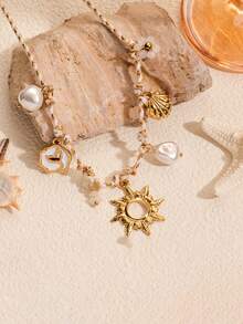 1 件海洋系列不锈钢吊坠项链，手工制作的 DIY 项链，带有贝壳、海星、鱼、章鱼、花吊坠，适合海滩度假穿着、节日礼物、生日礼物、海滩度假 - 彩色 - 查看 16