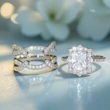 2 Pieces/Set Of Creative, Individual, Classic Princess-Style Inlaid Synthetic Zirconia Cross-Stackable Ladies' Rings, Festival And Anniversary Gifts, Daily Casual Jewelry - Bạc - Xem 5