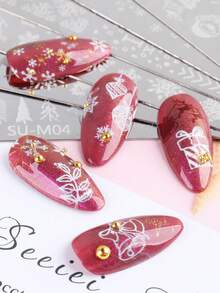 1/2/3/4/6 件套冬季圣诞美甲模板，含美甲印章、刮刀、圣诞雪花、驯鹿、圣诞树、时钟、雪人图案美甲模板、冬季美甲烫印板设计 DIY 美甲工具 - 銀色 - 查看 10