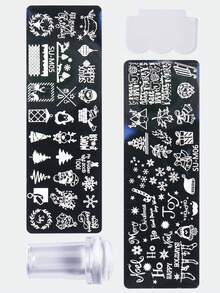 1/2/3/4/6 件套冬季圣诞美甲模板，含美甲印章、刮刀、圣诞雪花、驯鹿、圣诞树、时钟、雪人图案美甲模板、冬季美甲烫印板设计 DIY 美甲工具 - 銀色 - 查看 24