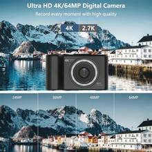 W&O 2025 NEW 4K 3-Inch Digital Camera, FHD 1080P, Digital Point And Shoot, 64MP For Vlogging With Anti Shake 16X Zoom, Compact, 32GB SD Card Included,MP3 Player, With Flashlight -Best Gift For Beginners Of Cameras