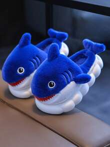 1 Pair Kids Warm Slippers, Cute Shark Design For Boys And Girls, Toddler Indoor Home Slippers For Autumn/Winter