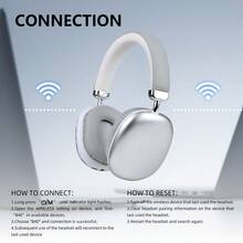 Gerripuer 全封闭式无线耳机，5.3智能芯片，Hi-Fi音质，360°环绕声，双配对，防抖，持久电池，时尚无线耳机 - 銀色 - 查看 6