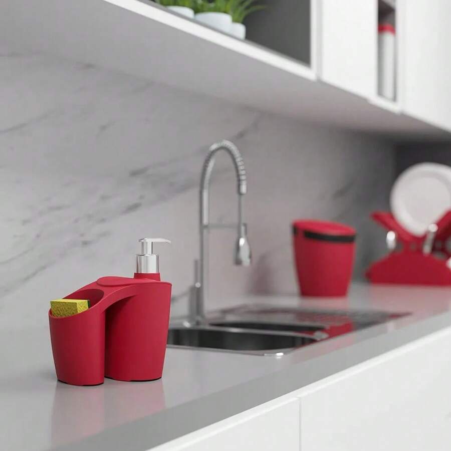Detergent Holder Soap Holder Soap Dispenser Liquid Soap Sponge Holder With Pump Valve Multipurpose Kitchen Bathroom Astra - 紫紅色 - 查看 1