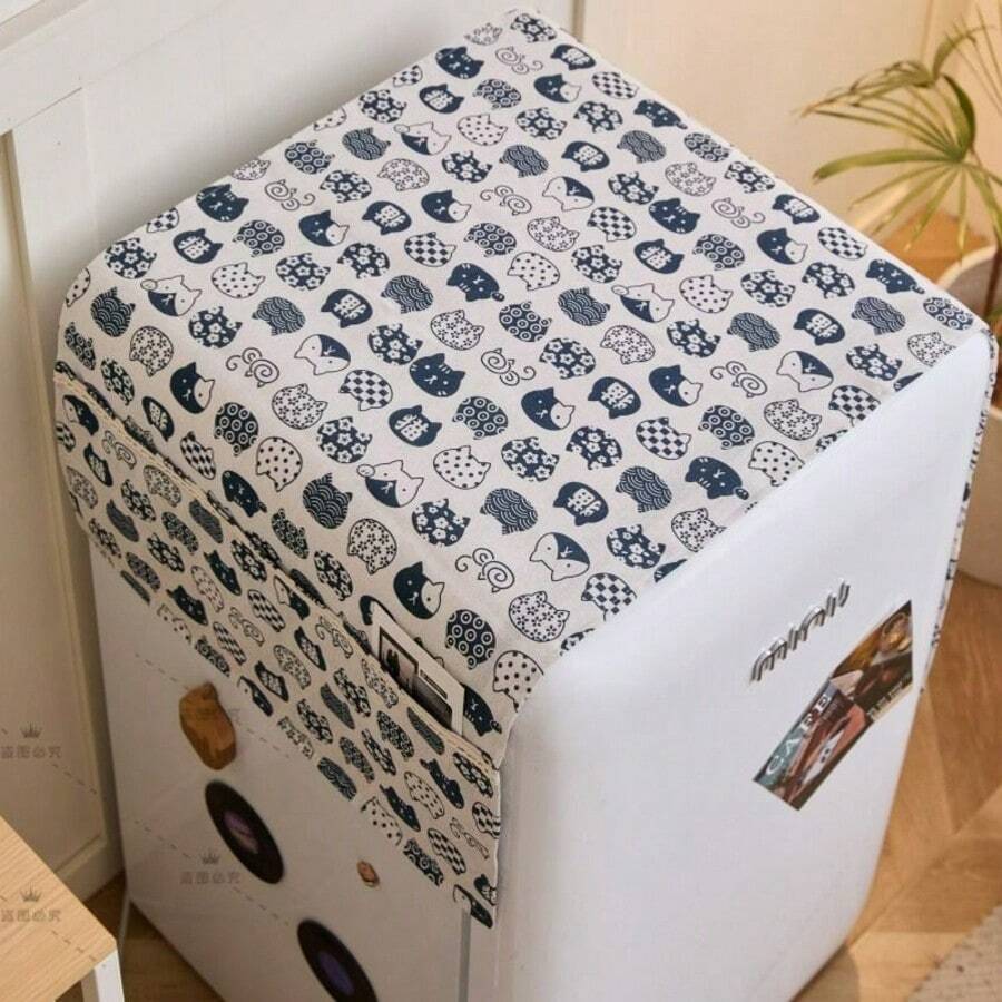 Cartoon Cat Refrigerator Dust Cover, With 4 Storage Pockets, Single Door Refrigerator Dust Cover, Decorative Kitchen Dust Protection - Multicolor - View 1