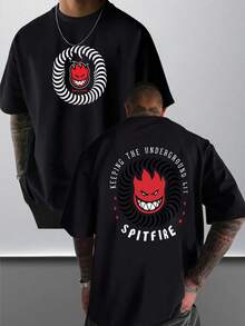 Men's Graphic T-Shirt Spitfire Logo Daily Wear 100% Cotton Unisex Gift Idea For Him Her  Streetwear Design Comfortable Casual Tee Shirt Perfect For Everyday Use And Special Occasions - 黑色 - 查看 1
