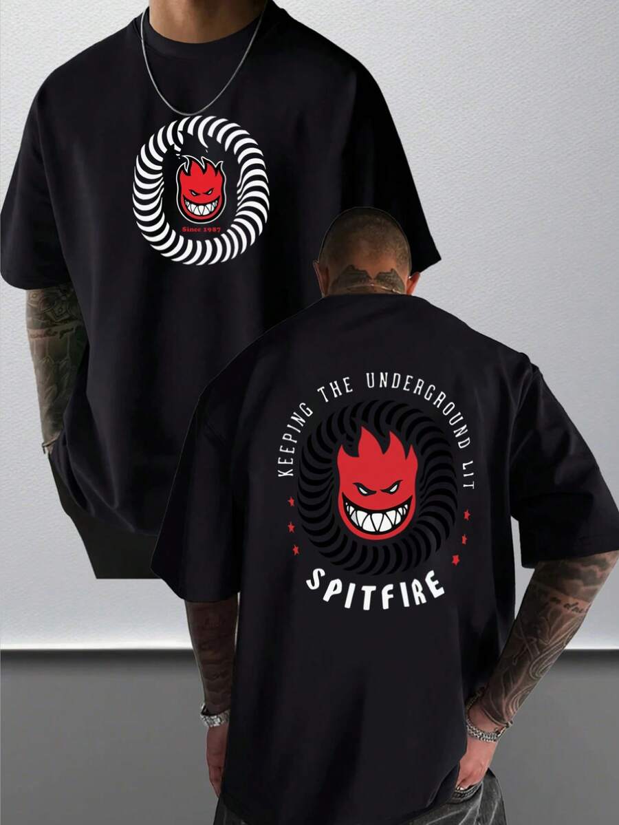 Men's Graphic T-Shirt Spitfire Logo Daily Wear 100% Cotton Unisex Gift Idea For Him Her  Streetwear Design Comfortable Casual Tee Shirt Perfect For Everyday Use And Special Occasions - 黑色 - 查看 1