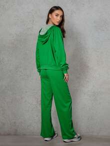 Conjunto  Compuesto Por Sudadera Con Capucha Y Cierre Y Pantalones Deportivo - Verde - Ver 2