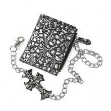哥特式暗黑风格钱包朋克摩托车钱包带 3D 骷髅印花大容量存储卡夹多隔层零钱包户外街头时尚零钱包男士钱包迷你钱包钱包万圣节男士钱包皮革小钱包 - 銀色 - 查看 1