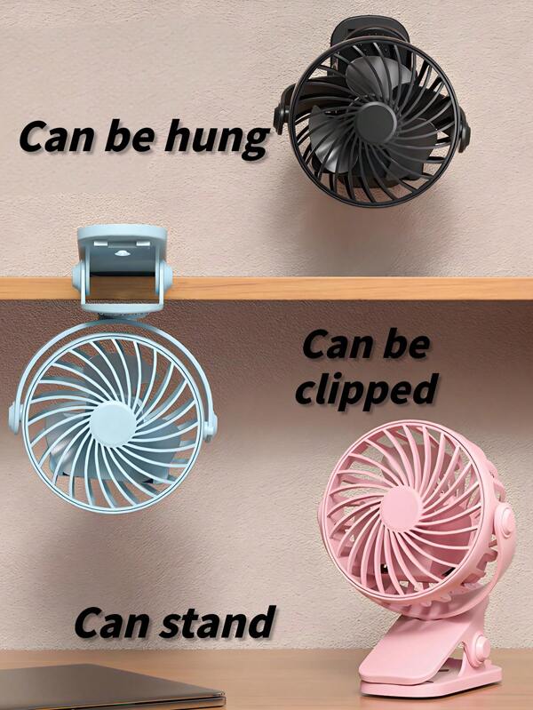 1pc Rechargeable Fan/Multi-Function Fan/Can Be Clipped/Stand Up/Hang/Handheld Multi-Function Baby Stroller Fan/Suitable For A Variety Of Scenarios ABS Material Is Light And Beautiful 500mAh Large Battery Long Battery Life Different From Ordinary Models On The Market Three-Speed Adjustment Strong Wind