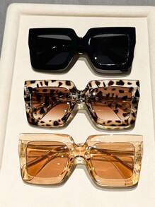1/3 Pares de Óculos Quadrados Retrô Oversized com Estampa de Leopardo em Estilo Boho, Conjunto Clássico de Óculos de Decoração da Moda para Praia, Férias, Ao Ar Livre, Viagens