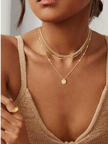 Women's Gold Necklace Fashion Cuban Chain Jewelry Set Elegant Luxury Paper Clip Design Fashion Accessories For Her - 金色 - 查看 4