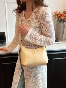 新款畅销高端品质超流行时尚复古优雅简约个性女士单肩斜跨包，大容量便携高品质设计适合户外休闲法棍包，时尚、优雅、简约、个性化、多用途、经典，适用于通勤、办公室、约会、日常使用、购物、下午茶。 - Butter Yellow - 查看 3