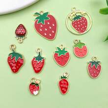 10 件珐琅草莓串饰红色草莓吊坠金属可爱草莓串饰水果串饰适用于 DIY 手链耳环项链珠宝制作