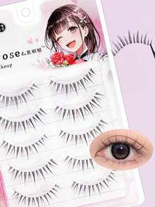 漫画假睫毛5对小恶魔自然柔软睫毛透明梗仙女仿貂毛睫毛自然舒适细腻柔软 - 黑色 - 查看 4