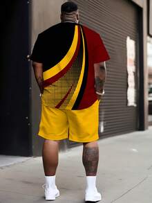 Bộ đồ thể thao họa tiết "Mountain Wave Dot" dành cho nam - Vải dệt kim Polyester, Cổ tròn, Quần short có dây rút, Chi tiết túi, Dáng vừa vặn, Phù hợp với kích thước lớn - Nhiều màu - Xem 2