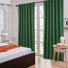 2 Pcs Blackout Curtains – Simple Strap Style, Thick Blackout Fabric, Suitable For Sunshade And Heat Insulation In Multiple Scenes - Màu xanh lá cây đậm - Xem 6