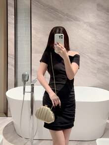 1 chiếc túi cầm tay hộp da bóng kim loại, túi xách dự tiệc sang trọng thời trang, phụ kiện váy dạ hội, túi đeo chéo vai dự tiệc khiêu vũ - Vàng - Xem 12