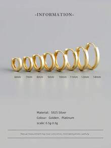 1pc 925 Sterling Silver Hoop Earrings, Hypoallergenic Gold Cartilage Hoop, For Women And Men Daily Wear(Sold As 1piece, Not 1 Pair) - Polished Hoop Earrings - View 6