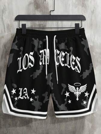 男士时尚字母印花Y2K风格运动短裤