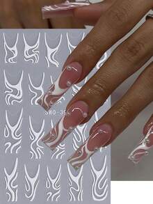 2 件法式黑白 5D 亚克力指甲贴纸线条心形涂鸦美甲图案法式漩涡 DIY 自粘 5D 浮雕图案美甲装饰用品适合女士女孩 - 黑與白 - 查看 3