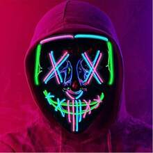 万圣节LED面具，“人类清除计划”主题面具，3种灯光模式，恐怖尖叫面具，适合节日角色扮演 - 彩色 - 查看 7