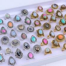 Paquete de 10 anillos de piedra natural vintage y ajustables, adecuados para joyería diaria de mujer, fiestas y regalos