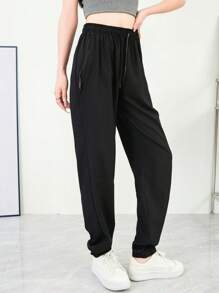 Women'S Sports Pants, Ice Silk Drawstring Waist Joggers, Lightweight Quick-Dry Casual Sweatpants, Ankle-Length Pants Tights