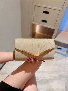 Women's Elegant Fashion Evening Bag, Mini Metallic Glitter Flap Square Bag - Gold - View 5