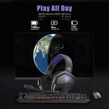 NUBWO G06 Dual Wireless Gaming Headset With Microphone For PlayStation5, PlayS4, PC - 23ms Low Latency Audio - 100-Hour Of Playtime - 50mm Drivers (Black-Orange) For Apple Phone, IPad, Laptops, For IOS, Android Users, Gifts For Family, Friends, Kids, Birthday, Spring, Boyfriends, Girlfriends, Holiday, Easter For Human-Computer Dialogue College Entrance Examination English Oral Listening And Speaking Test Headset Wired With Microphone Online - Black&Purple - 黑紫色 - 查看 3