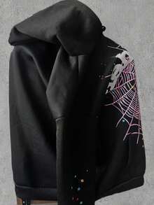 Spider Web Print Hoodies Men Gothic Punk Long Sleeve Sweatshirts Pants Streetwear Autumn Casual Hip Hop Loose Pullovers - màu đen - Xem 4