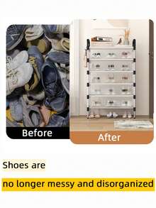 1 peça de sapateira multicamadas à prova de poeira, prateleira de armazenamento multifuncional de alta capacidade, economiza espaço, prateleira extensível para sapatos e botas plus size, com ganchos, adequada para corredor, sala de estar, quarto, varanda, garagem