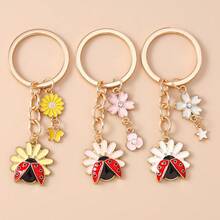 1pc Unisex Creative Daisy Ladybug Keychain, Cute Animal & Flower Pendant, Simple Bag/Car Key Chain Accessory Car Accessories Goth Y2k - Multicolor - View 1