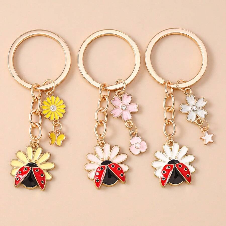 1pc Unisex Creative Daisy Ladybug Keychain, Cute Animal & Flower Pendant, Simple Bag/Car Key Chain Accessory Car Accessories Goth Y2k - Multicolor - View 1