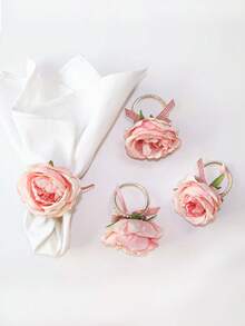 1-12 件手工制作的逼真粉红玫瑰餐巾环，适合晚宴、婚礼、感恩节、日常使用 - 彩色 - 查看 3