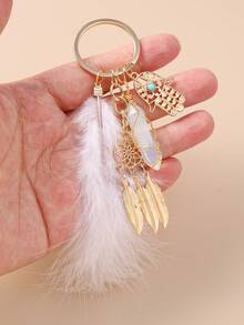 1pc Creative Tassel Palm Hexagonal Flower Faux Feather Keychain, Women Accessory For Daily Wear Car Accessories Cute Goth Y2k Halloween Accessories Teachers Day Christmas Gift Ideas Bag Lanyards With Id Holder Car Accessories Bag Charms - Multi-element Imitation Feather - View 9