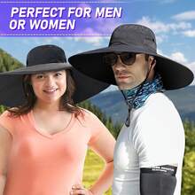 ALANGDUO - Sombreros para el sol de cabeza grande y ala súper ancha para hombres, talla XXL, gran sombrero de pesca para safari, jardinería, senderismo - Negro - - Ver 7