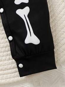 Halloween Infant Skull Print Hooded Long Sleeve Jumpsuit, Cute Creative Outfit, Casual & Comfortable - Black - View 6