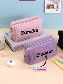 1 Pieza, Proceso de bordado, Estuche para lápices personalizado, se pueden personalizar letras y números, Estuche para lápices de unicolor, Gran capacidad, Portátil, Volver a la escuela, Regalos para trabajadores y estudiantes, Útiles escolares, Estuche para lápices, Día de San Valentín, Halloween, Navidad, Acción de Gracias, Cumpleaños, Regalos de temporada de vuelta a clases, Estuche para lápices personalizado de alta gama