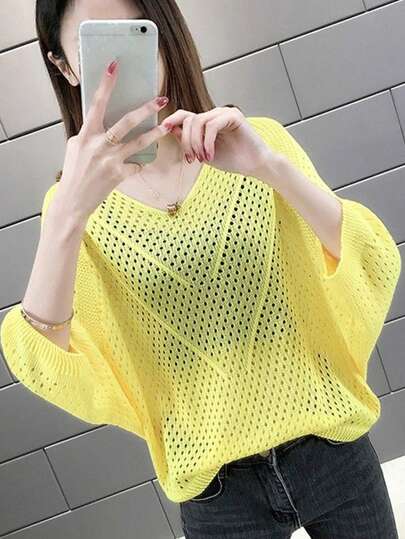 1pc Women Loose V-Neck Hollow Knit Shrug Cover Up, Versatile Long Sleeve Lightweight Ice Silk Sun Protection Kimono Outwear Cardigan - Breathable And Windproof, Suitable For Evening Parties, Mature Style For Women, Available In Olive Green, Red, Light Green, White, Fashionable Layering | Exquisite Appearance | Easy-Care Fabric, Light Cardigan1pc Soft Chiffon Solid Color Women's Sun Protection Shawl With Multiple Wearing Styles Accessories Women