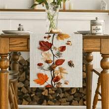 秋叶桌旗 - 质朴的 100% 涤纶，矩形秋季设计，带有鲜艳的叶子图案，非常适合节日派对、厨房、壁炉和农舍装饰，厨房餐桌布置 | 秋叶图案 | 优质工艺，秋季家居装饰 - 彩色 - 查看 4