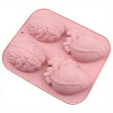 1 件 4 腔硅胶大脑和心形蛋糕模具、DIY 巧克力装饰烘焙模具、手工糕点模具 - 彩色 - 查看 5