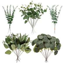 40pcs Mixed Artificial Eucalyptus Stems, Silver Eucalyptus Bunches, Fake Green Plant Branches For Wedding Bouquet, Floral Wall, Centerpiece Decor, Plastic Baby's Breath Fake Flower Bouquet