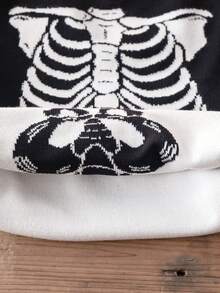 Young Boy Street Style Halloween Skeleton Pattern Knit Pullover Sweater, Suitable For Halloween, Spring, Autumn And Winter - Black - View 8