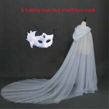 2件套2025新款双层网眼复古纯色抽绳披肩+半脸面具组合套装，吸血鬼新娘斗篷黑白女士抽绳披肩面具套装万圣节