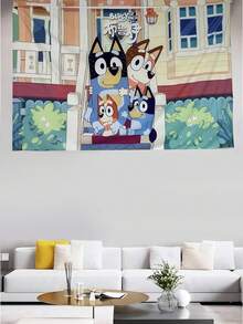 Bluey ديكور جداري قماشي معلق لحفلة عيد ميلاد بموضوع عائلة وأصدقاء بلويز، زينة جدارية منزلية مع الكلاب الكرتونية بلويز وبينجو وكوكو وراستي ومافين، خلفية لحفلة عيد الميلاد