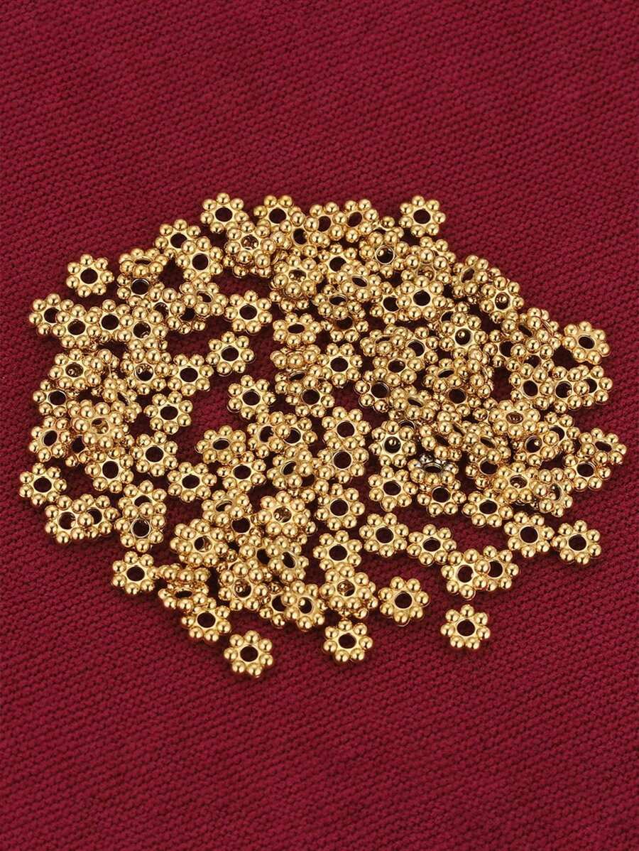 50 قطعة من تصميم عجلة الأقحوان من الفولاذ المقاوم للصدأ مع وسادات الخرز الفضفاضة، مطلية بالذهب عيار 18 قيراط للاكسسوارات DIY، مع وسادات الخرز