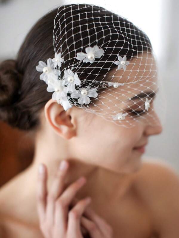 1pc 3D Floral Hairpin Veil, Suitable For Party, Wedding, Banquet, Performance And Other Occasions