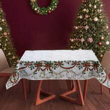 Toalha de mesa com estampa de frutas vermelhas e laços de Natal (1/36 peças) - Toalha de mesa decorativa lavável à prova de poeira para móveis de interior, adequada para decoração de salas de jantar internas, reuniões familiares, presentes e festas de fim de ano
